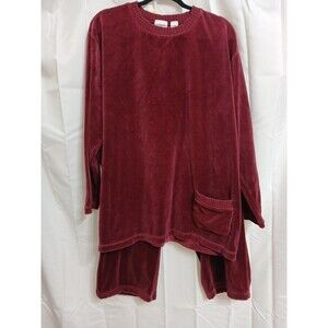 Villager Sport Burgundy Red Velvet Velour Jogger Set Vintage Wmn Sz 3x